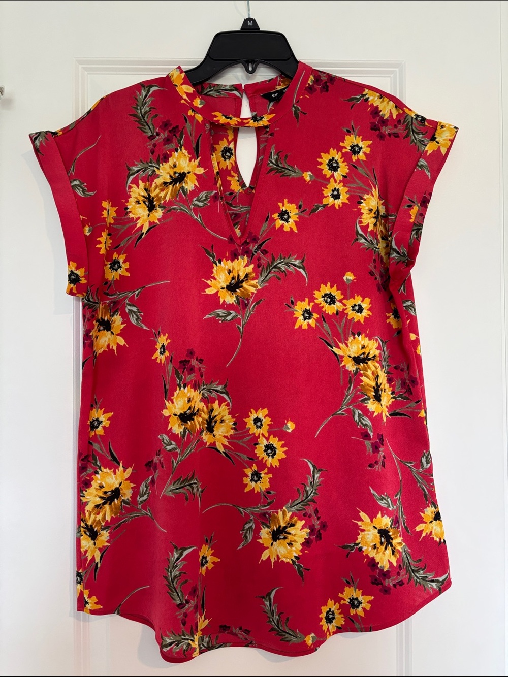 Express Red Floral Keyhole Blouse